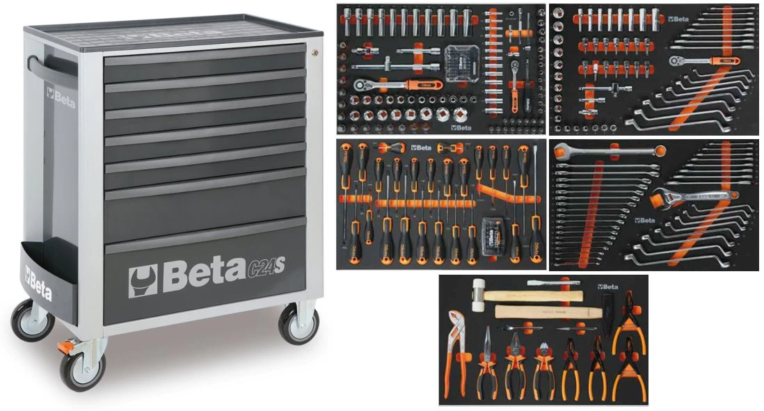 Beta 024002225 Chariot à Outils 2400S G7/E-M-WAGEN 309-pièces Gris