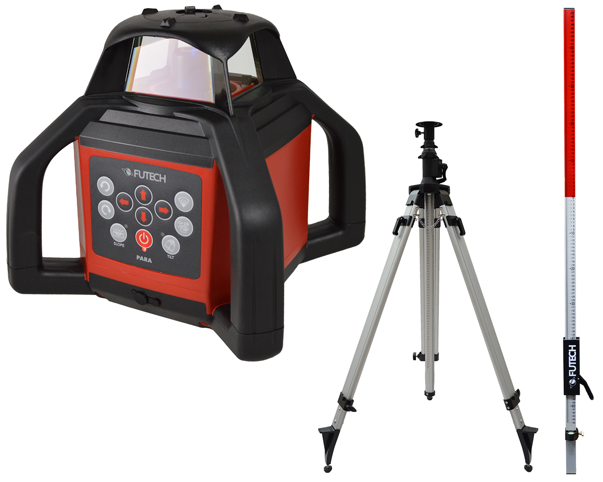 Futech 051.02.50.R-P Para Red Rotation Laser En Valise + Trépied 330 Cm + Règle 240 Cm