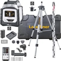 Laserliner 052.500A DuraPlane 360 Set Laser Linéaire Horizontal à 360 Degrés Avec Trépied De 175 Cm, Récepteur Et Mire De Mise à Niveau De 3 M