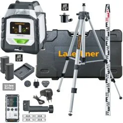Laserliner 052.555A DuraPlane G360 RX Laser à Ligne Verte Horizontale à 360 Degrés Avec Récepteur RangeXtender G60, Pince CrossGrip, Trépied 175cm Et Tige De Mise à Niveau 3m