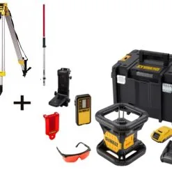 DeWALT DCE074D1R-SET 18V 2.0Ah Li-Ion Laser Rouge Rotatif Entièrement Automatique (intérieur) + DE0737 Bâton De Mesure + DE0736 Trépied En Aluminium 5/8".