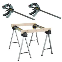 Stanley FMST1-75763SB Chevalet De Scie Pliable Fatmax (paire) + 2x Pince à Colle FM L 150 Mm