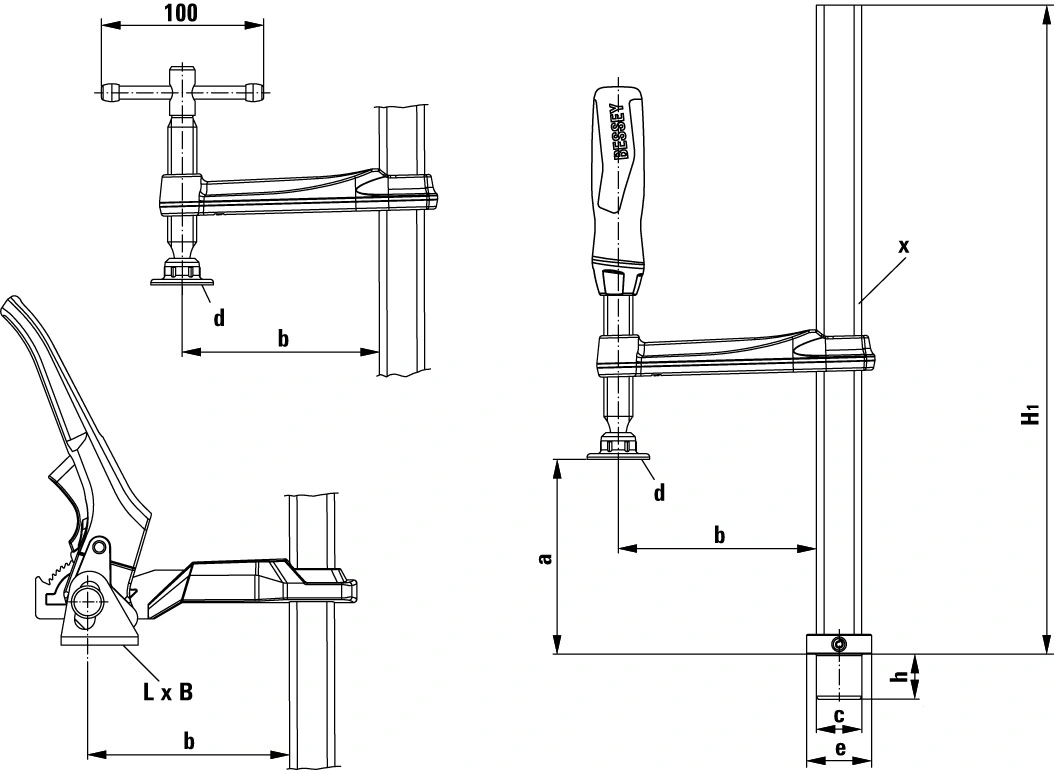 BESSEY TW28-30-12H Élément De Serrage Pour Tables De Soudage Avec Bras De Levier 300/120 – Image 3